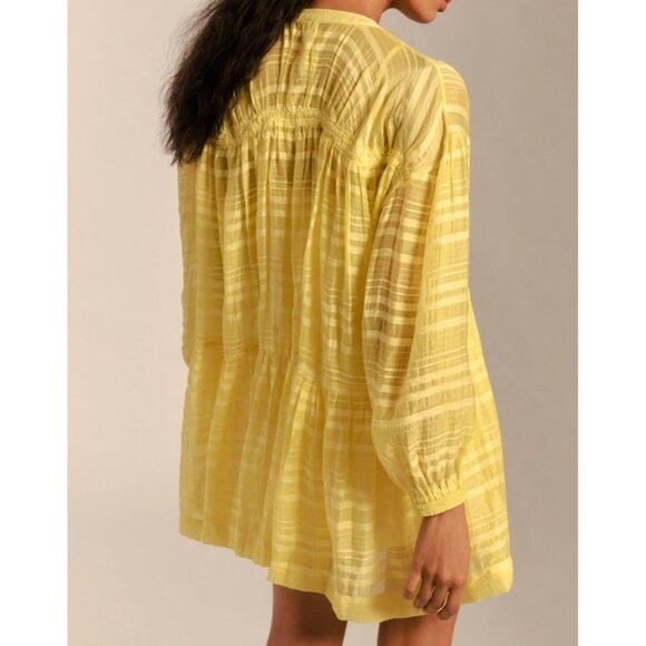 Anthropologie Long-Sleeve Yellow Zip-Front Mini Dress Size S Oversized - Picture 2 of 9